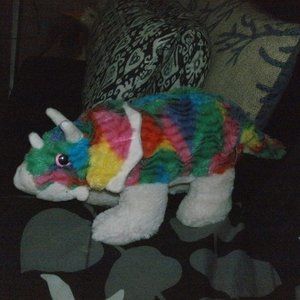 Gitzy Plush cozy Tie Dyed Rainbow Colored Toy Triceratops Dinosaur 16" long